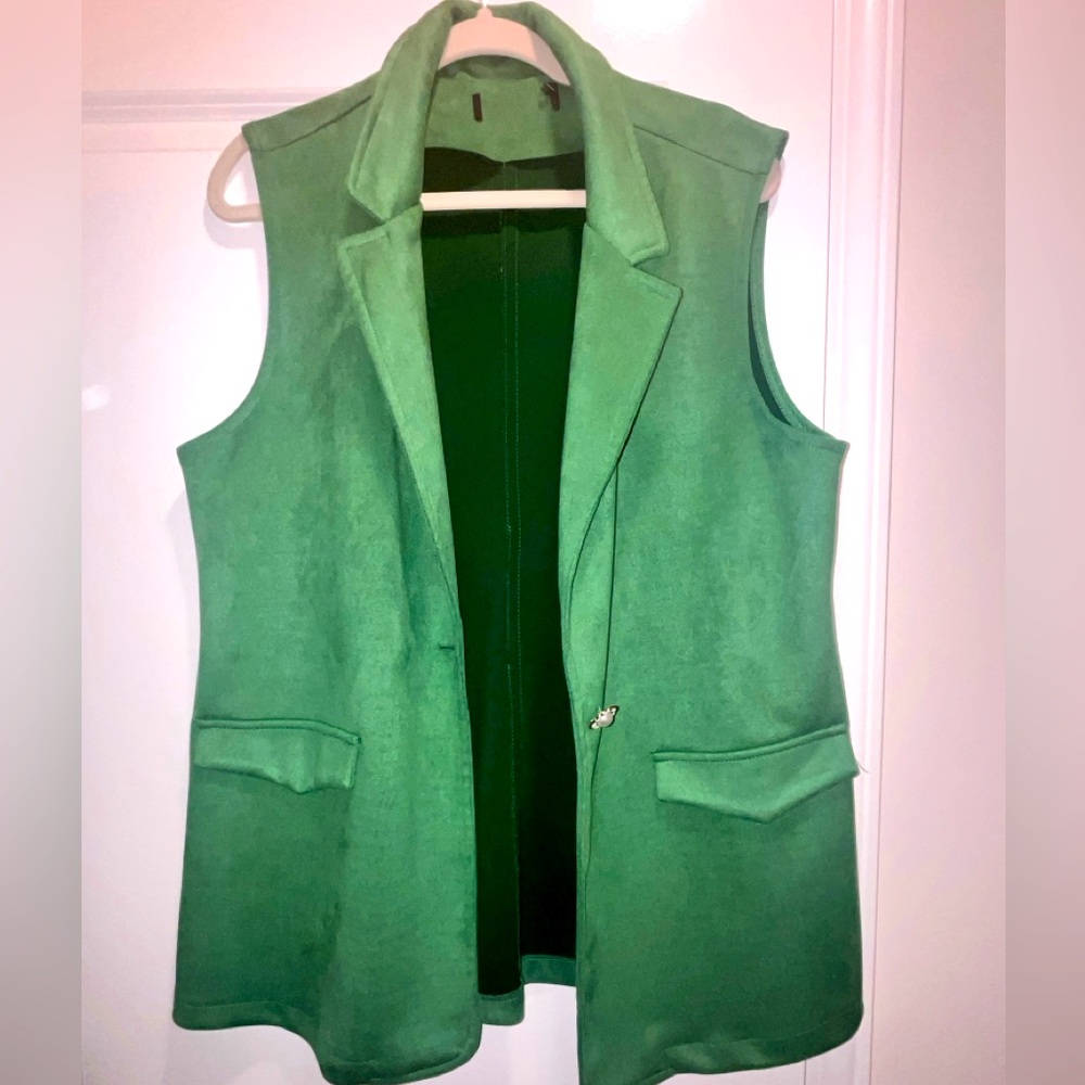 Vintage Green Velvet Sleeveless Open Jacket